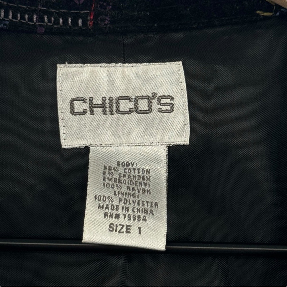 Chico's Statement Jacket Black Velour Colorful Embroidery Studded Boxy | 1 8/10 - Picture 10 of 11